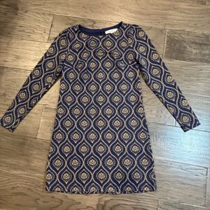 LOFT Women's‎ Navy Blue & Gold Print Long Sleeve Dress Size 00 Fall Boho